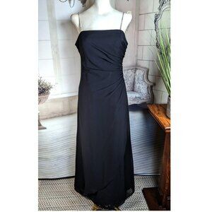 Joanie G Elegant Black Chiffon Layered Gown Formal Rhinestone Straps sz 6